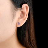 Amethyst Sterling Silver Stud Earring 1.2 Carats Purple Crystal S925