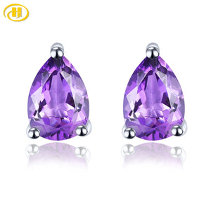 Amethyst Sterling Silver Stud Earring 1.2 Carats Purple Crystal S925