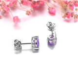 Amethyst Sterling Silver Stud Earring 1.2 Carats Purple Crystal S925