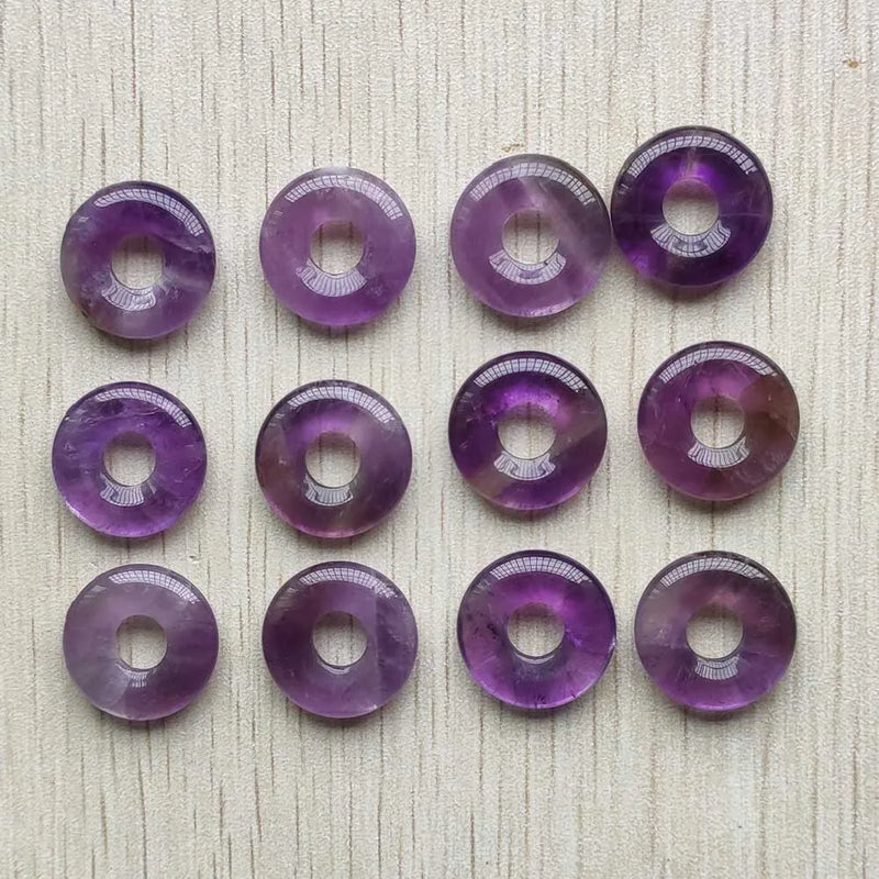 Amethyst Stone Donut Pendants Beads 18mm 12pcs