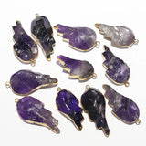 Amethyst Stone Leaf Pendant Necklaces Reiki Charms Jewelry 6Pcs