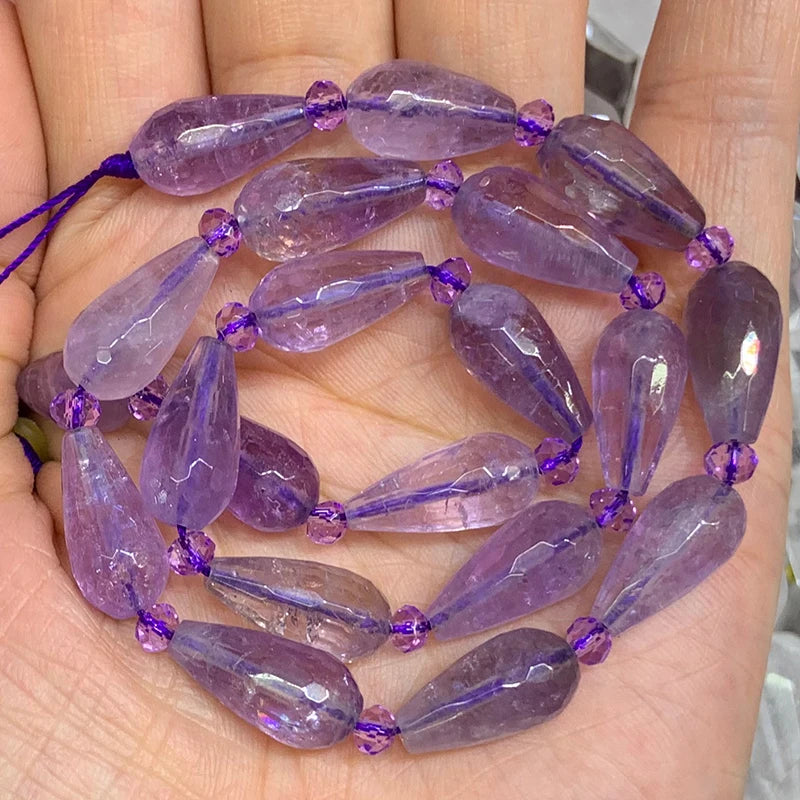 Natural Amethyst Sunstone Stone Beads 15'' Faceted Drop DIY Loose Beads