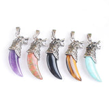 Amethyst Tigers Eye Opal Stone Wolf Tooth Pendant 5Pcs/Lot