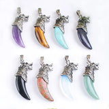 Amethyst Tigers Eye Stone Wolf Tooth Shape Pendant