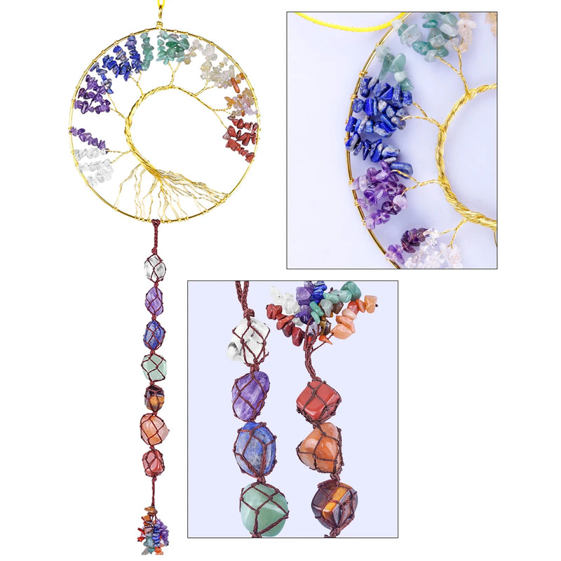 Amethyst Tree Of Life Wind Chimes 7 Chakra Crystal Stone Wall Hanging