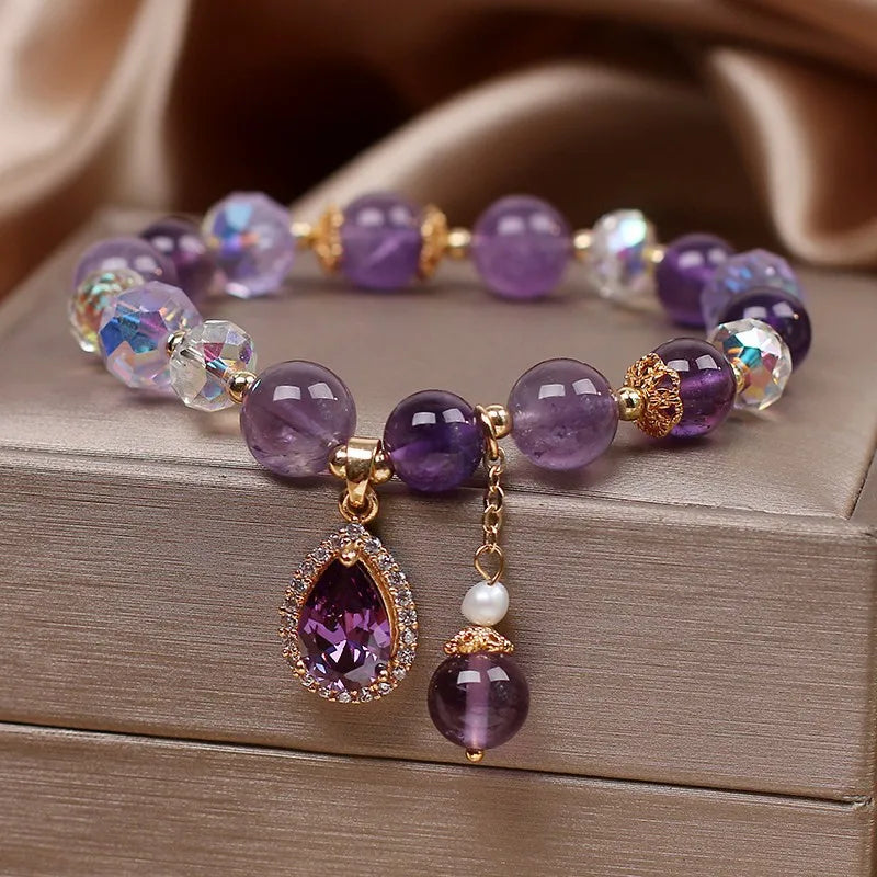 Natural Amethyst Water Drop Bracelet Energy Healing Jewelry