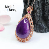 Amethyst Water Drop Pendant Necklace with Zircon Inlay