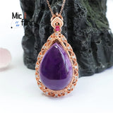 Amethyst Water Drop Pendant Necklace with Zircon Inlay