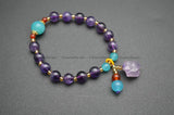 Amethyst & Amazonite Round Beads Rough Nugget Stone Bracelets