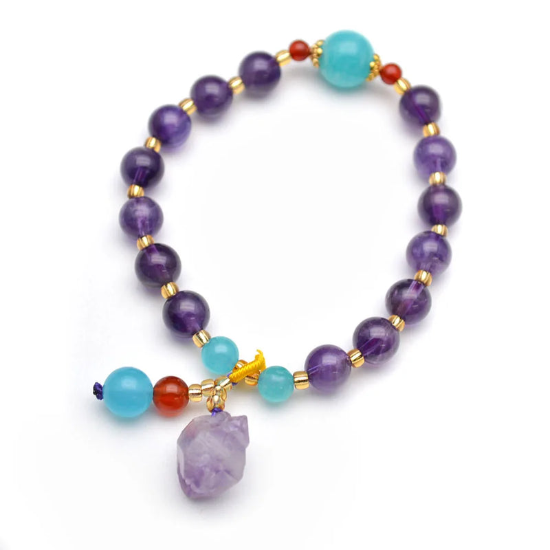 Amethyst & Amazonite Round Beads Rough Nugget Stone Bracelets