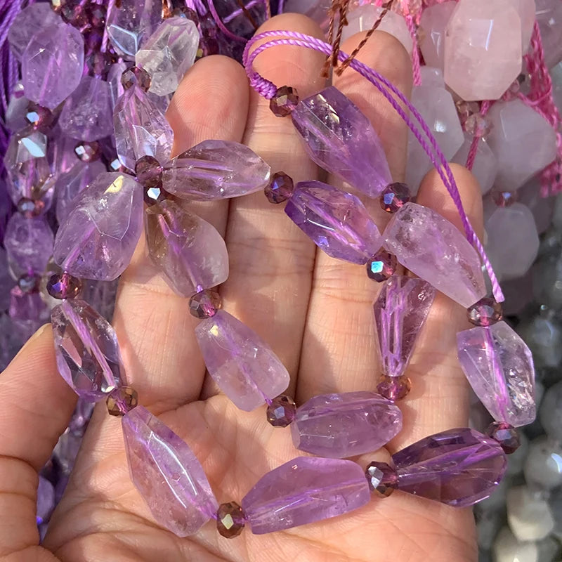 Natural Amethysts Beads 15'' Purple Faceted Irregular DIY Loose Beads