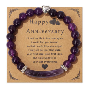 Amethysts Bracelet Love Heart Charm Bangle Reiki Healing Crystal Jewelry