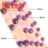 Amethysts Citrine Pink Quartz Crystal Beads Round Loose Stone Beads 6 8 10mm