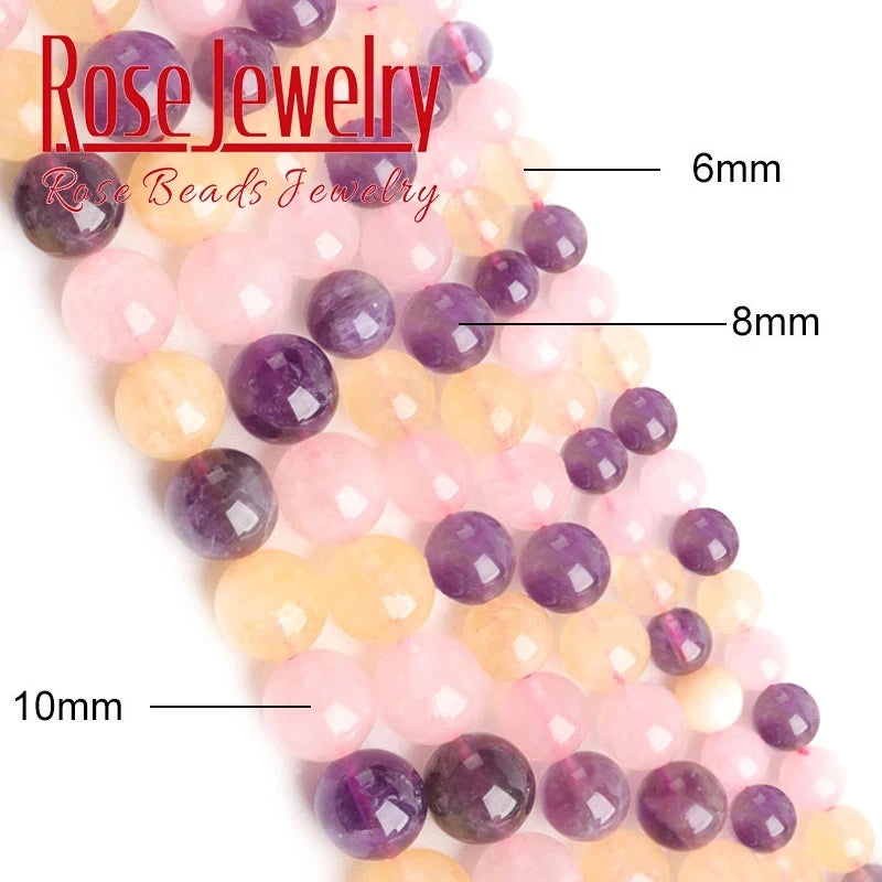 Amethysts Citrine Pink Quartz Crystal Beads Round Loose Stone Beads 6 8 10mm