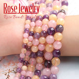 Amethysts Citrine Pink Quartz Crystal Beads Round Loose Stone Beads 6 8 10mm
