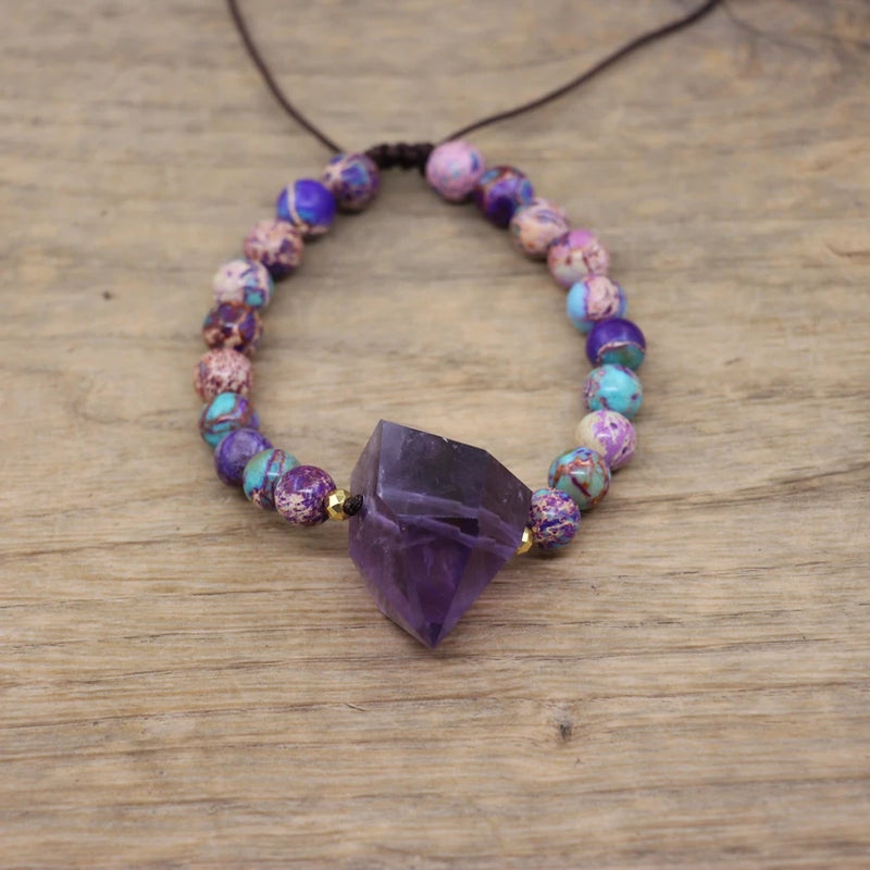 Amethysts Double Point Fluorite Jaspers Bracelet