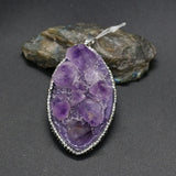 Amethyst Druzy Pendant with Diamond Accents, Horse Eye Shape Charm
