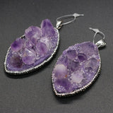 Amethyst Druzy Pendant with Diamond Accents, Horse Eye Shape Charm