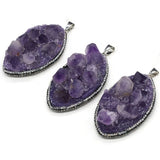 Amethyst Druzy Pendant with Diamond Accents, Horse Eye Shape Charm