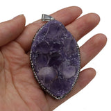 Amethyst Druzy Pendant with Diamond Accents, Horse Eye Shape Charm