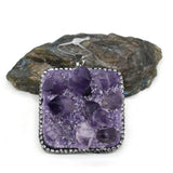 Amethyst Druzy Diamond-Studded Pendant for Jewelry Making