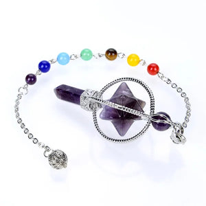Amethyst Merkaba Pencil Pendant 7 Chakra Chain
