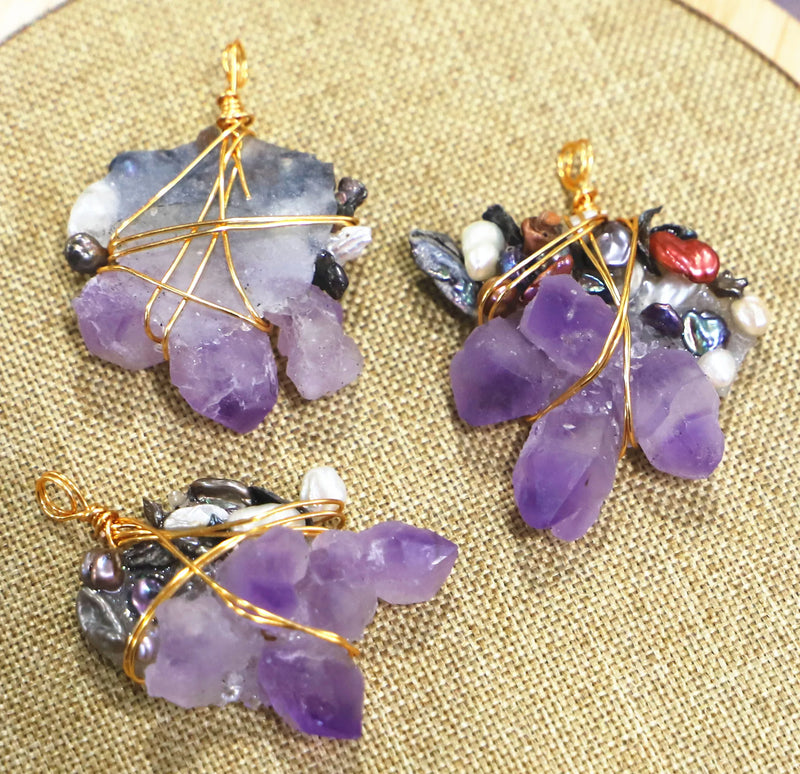 Amethysts Necklace Freshwater Pearl Pendant DIY Jewelry Making