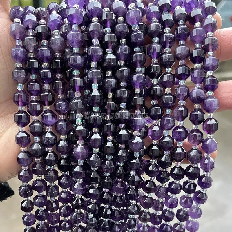 Natural Amethysts Purple Crystal Faceted Olive Beads