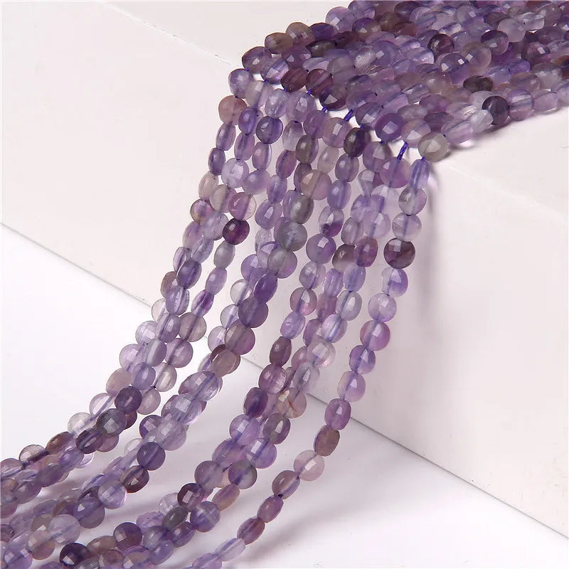Amethyst Purple Quartz Crystal Beads Coin Flat Faceted Round Spacer Loose Beads