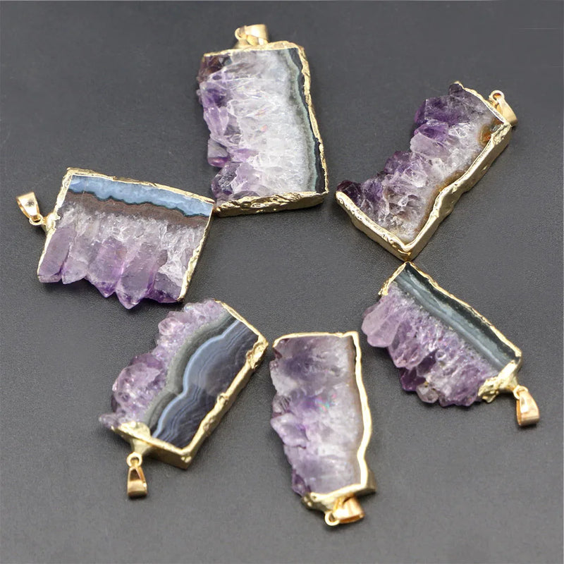 Amethysts Druzys Slice Pendants Healing Crystal Necklace
