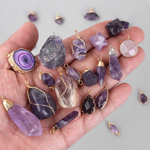 Amethysts Stone Pendants Purple Quartzs Crystal Healing Charms