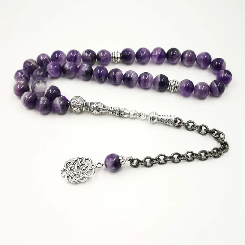 Amethyst Tasbih Style Islam Bracelet Metal Tassel Rosary Jewelry