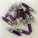 Amethyst Crystal Pillar Pendant Necklace 12PCS