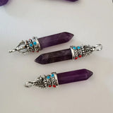 Amethyst Crystal Pillar Pendant Necklace 12PCS