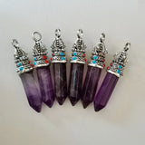 Amethyst Crystal Pillar Pendant Necklace 12PCS