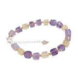 Natural Ametrine Quartz Square Bracelet S925 Sterling Silver Chain