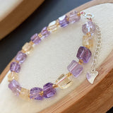 Natural Ametrine Quartz Square Bracelet S925 Sterling Silver Chain
