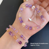 Natural Ametrine Quartz Square Bracelet S925 Sterling Silver Chain