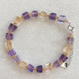 Natural Ametrine Quartz Square Bracelet S925 Sterling Silver Chain