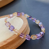 Natural Ametrine Quartz Square Bracelet S925 Sterling Silver Chain