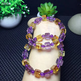 Ametrine Yellow Purple Crystal Bracelet 8mm Women Cube Beads Stretch AAAAA