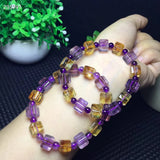 Ametrine Yellow Purple Crystal Bracelet 8mm Women Cube Beads Stretch AAAAA