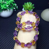 Ametrine Yellow Purple Crystal Bracelet 8mm Women Cube Beads Stretch AAAAA