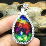 Natural Ammonite Ammolite Necklace Pendant Healing Stone Crystal Silver Jewelry