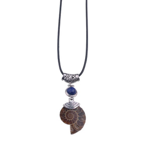 Ammonite Fossil Necklace with Lapis Lazuli Beads