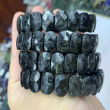 Natural Amphibole Arfvedsonite Stone Beads Bracelet
