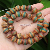 Natural Ancient Tibet Dzi Agate Brown/Green Round Space Beads