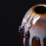 Aquamarine Amethyst Bead Earrings S925 Pink Crystal Drop Ethnic Fine Jewelry