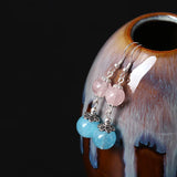 Aquamarine Amethyst Bead Earrings S925 Pink Crystal Drop Ethnic Fine Jewelry