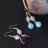 Aquamarine Amethyst Bead Earrings S925 Pink Crystal Drop Ethnic Fine Jewelry